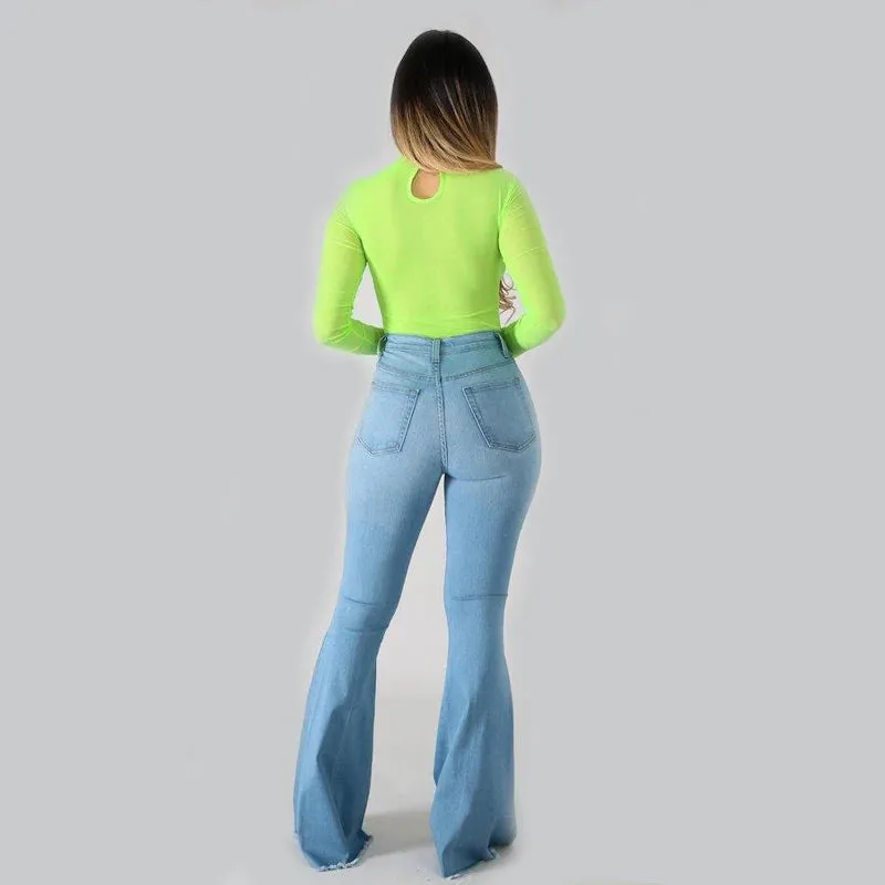 2023 Spring New High Waist Ripped Flared Jeans For Women Fashion Stretch Slim Denim Pants Casual Female Clothing S-3XL Drop Ship