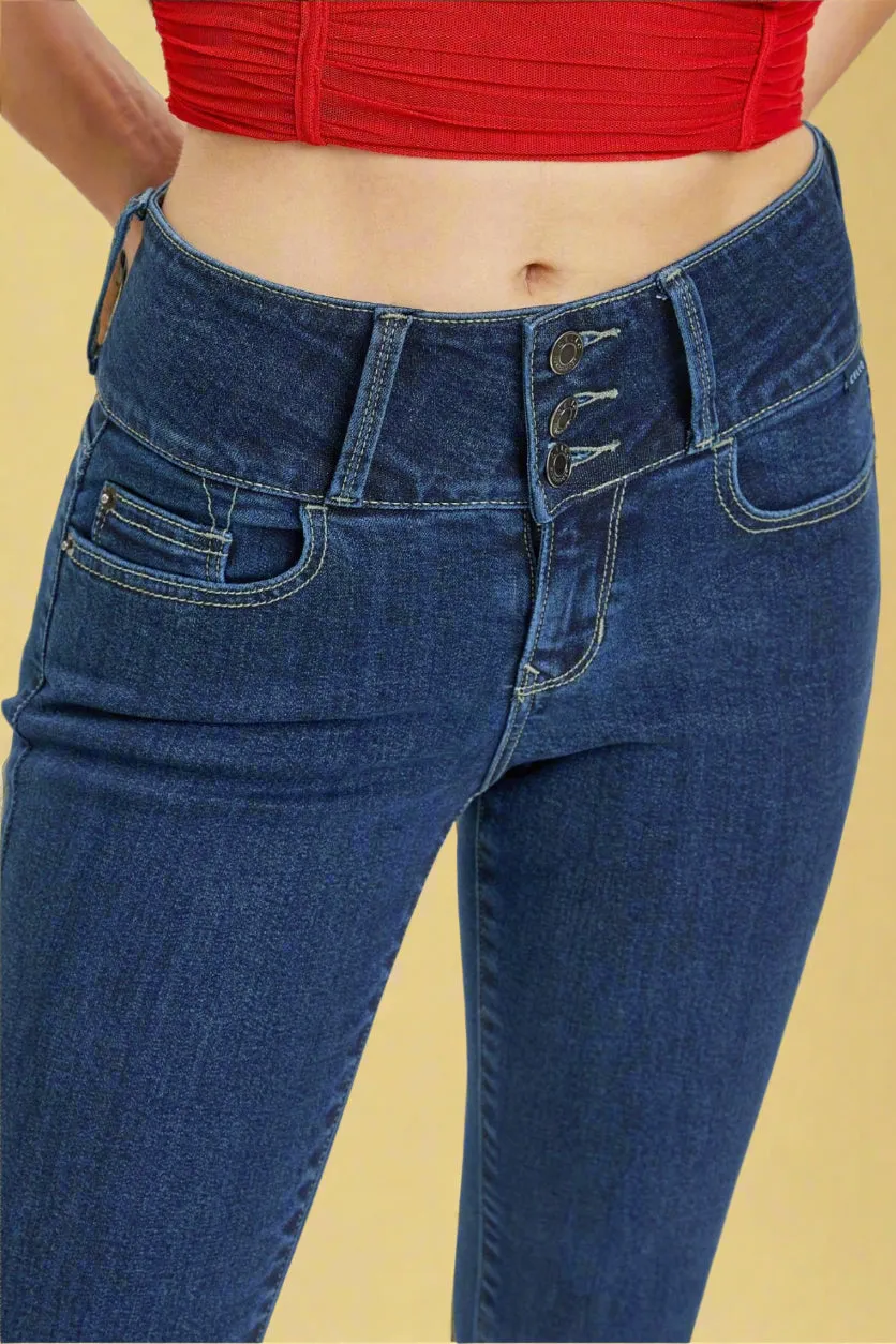 3 Button Mid Rise Ankle Skinny C257