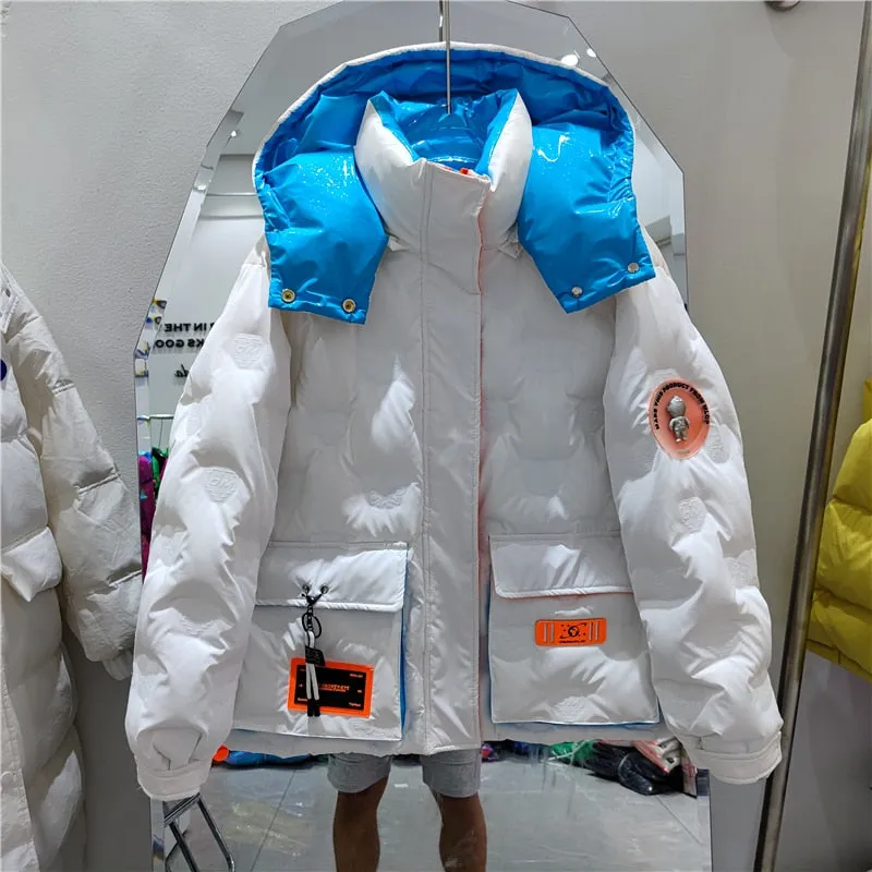 90% White Duck Down Coat Women Feather Parka Fashion Letter Warm Hooded Overcoat Street Women Puffer Jacket