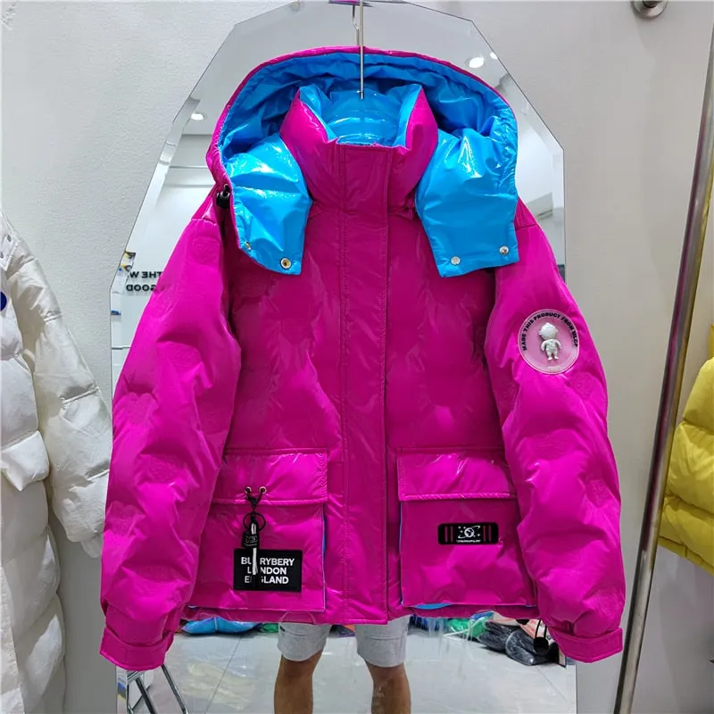 90% White Duck Down Coat Women Feather Parka Fashion Letter Warm Hooded Overcoat Street Women Puffer Jacket