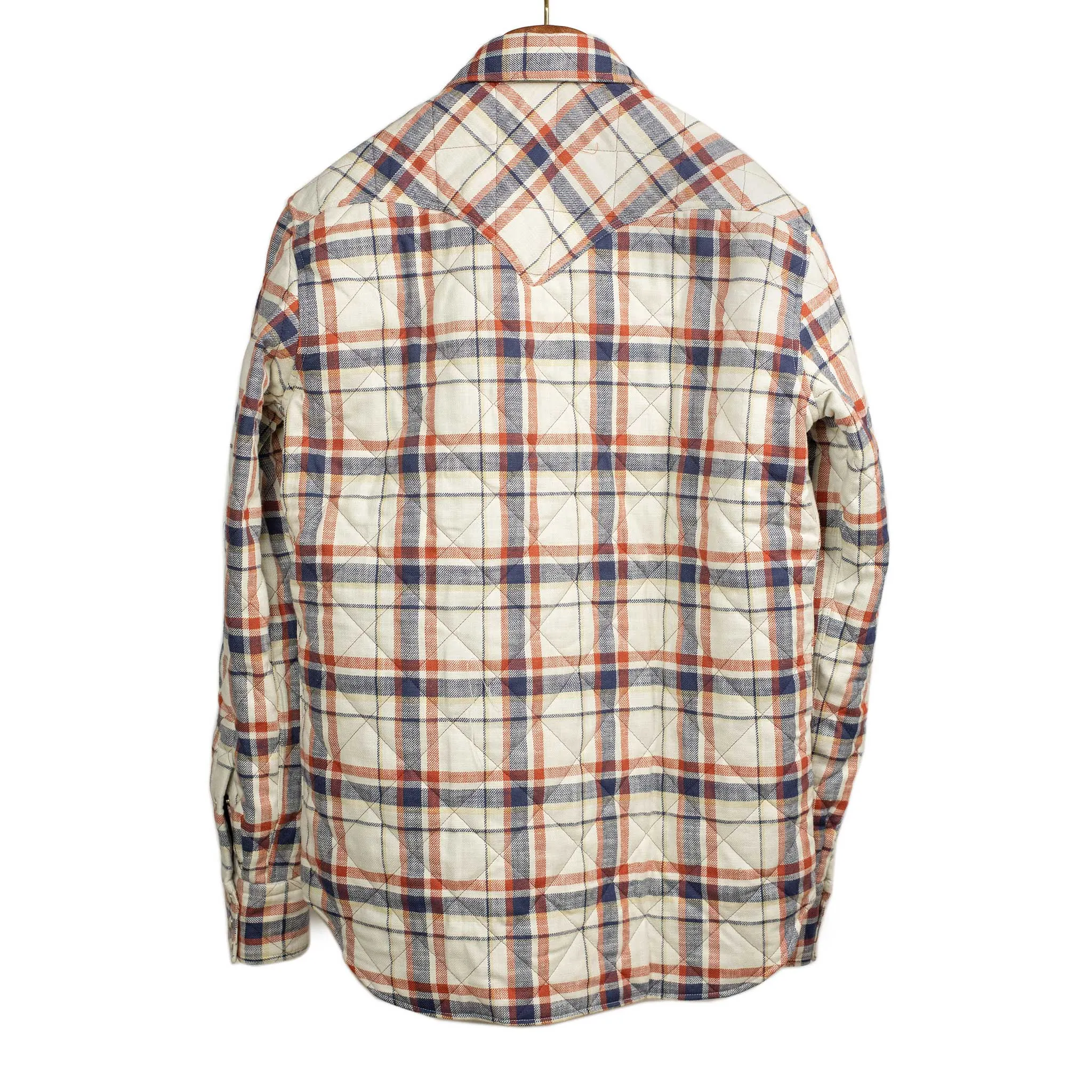 Aariosto quilted western shirt jacket in blue red and cream cotton plaid