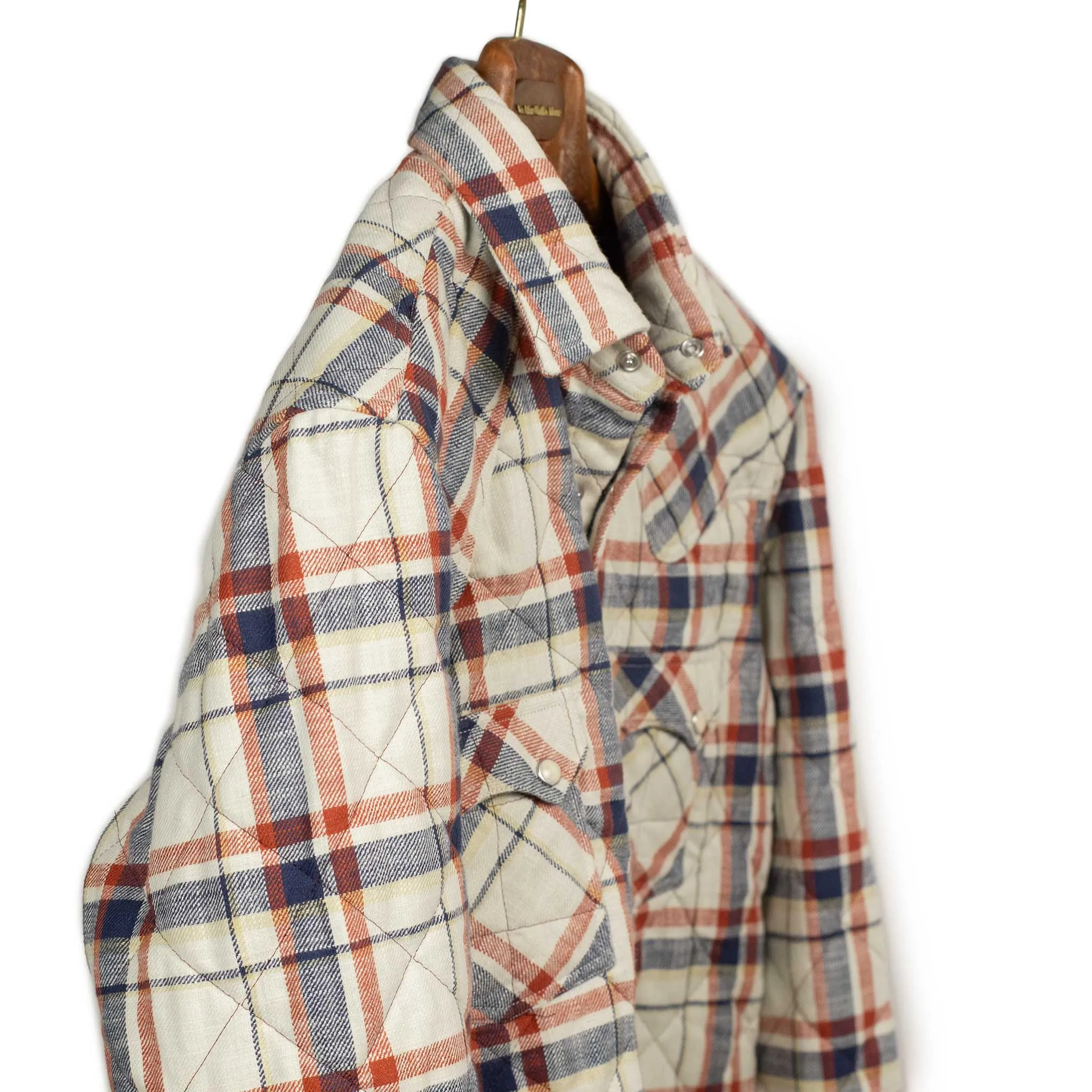 Aariosto quilted western shirt jacket in blue red and cream cotton plaid
