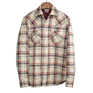 Aariosto quilted western shirt jacket in blue red and cream cotton plaid