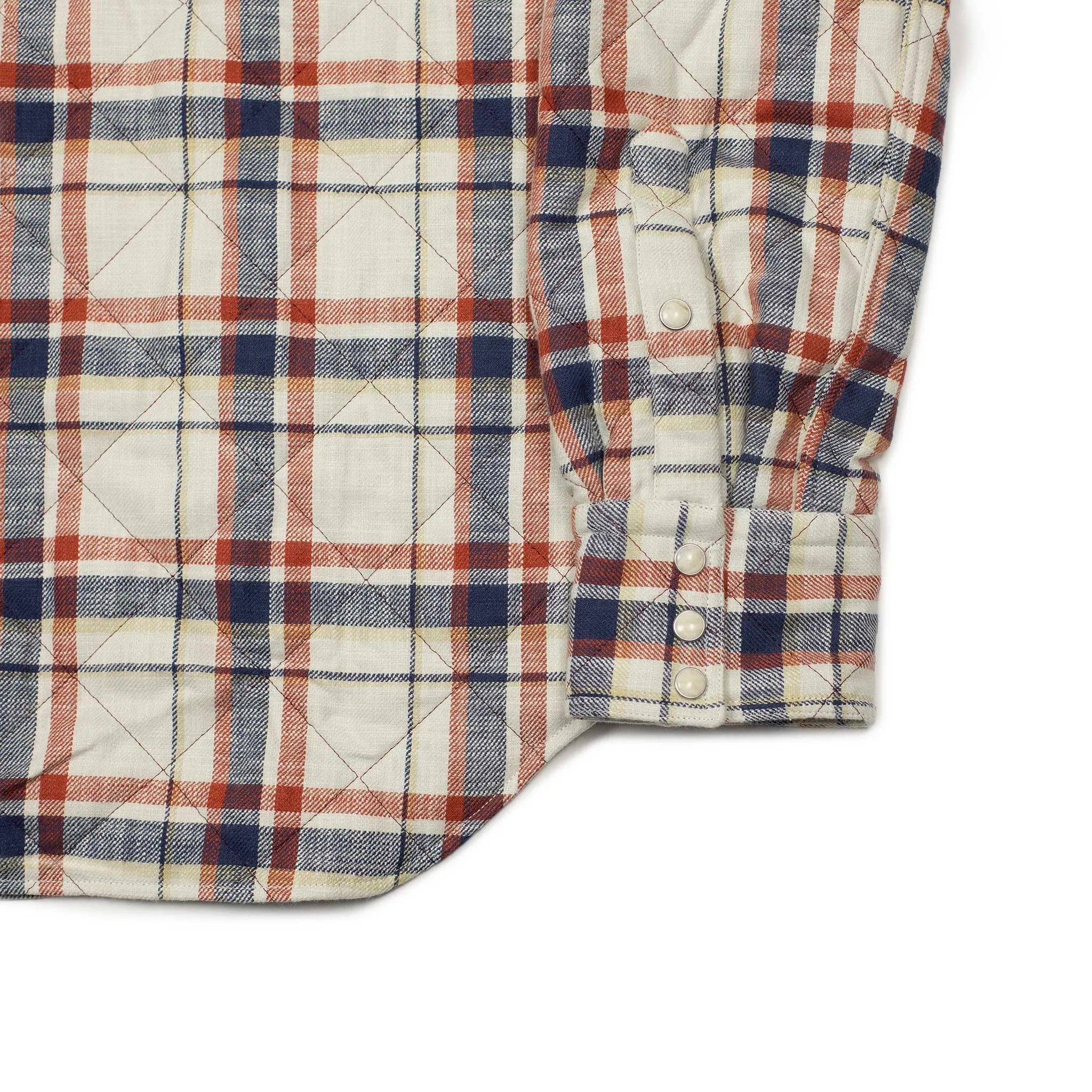 Aariosto quilted western shirt jacket in blue red and cream cotton plaid