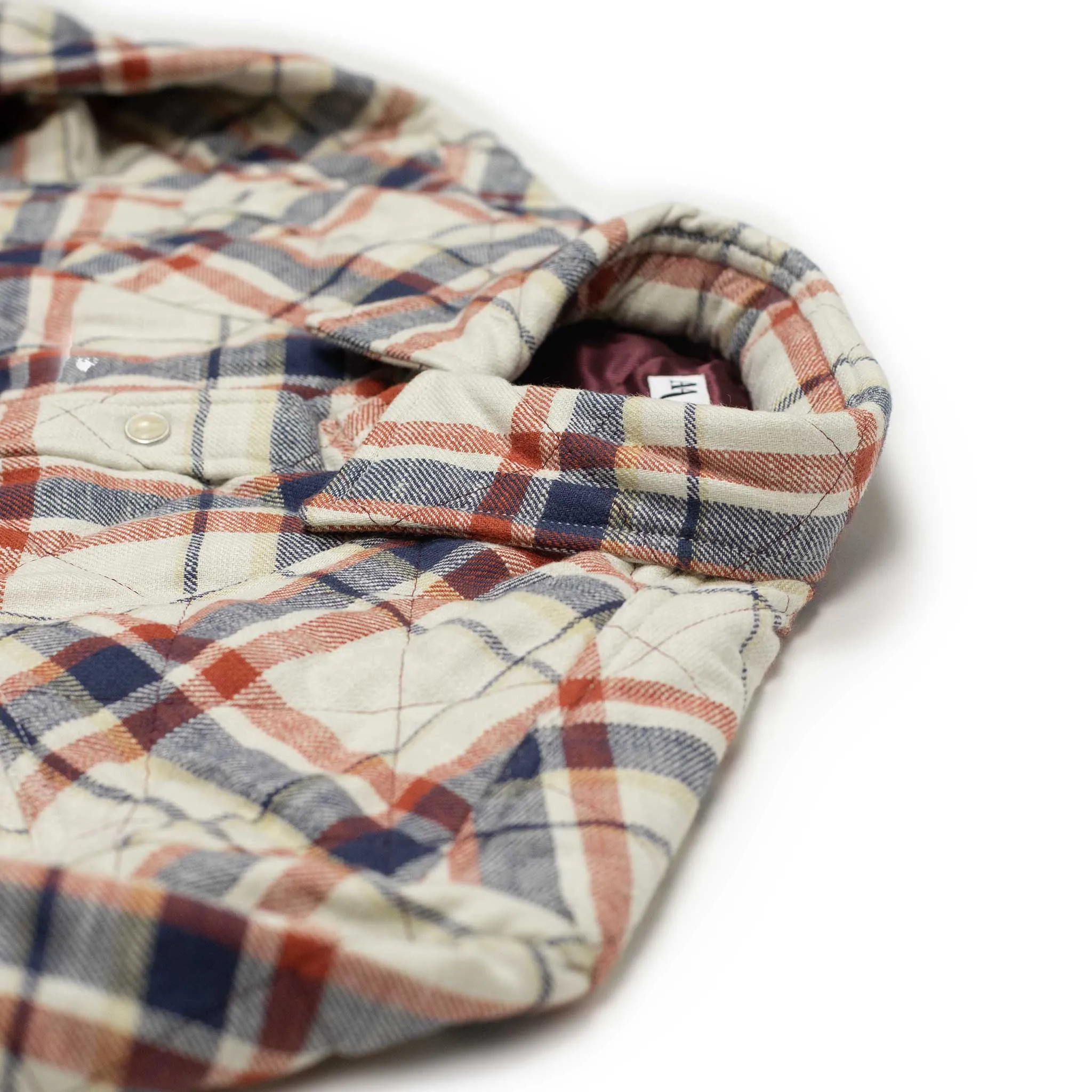 Aariosto quilted western shirt jacket in blue red and cream cotton plaid