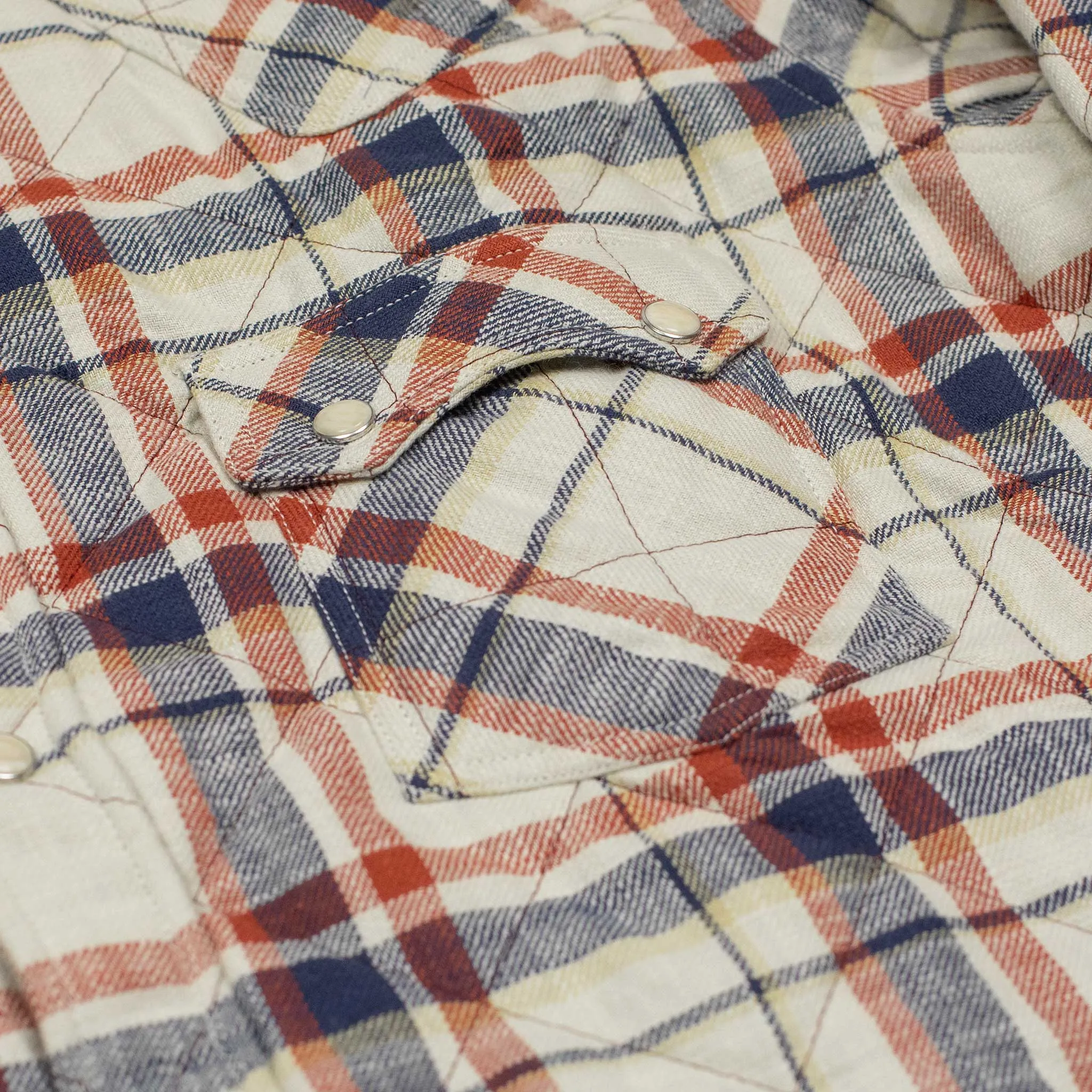 Aariosto quilted western shirt jacket in blue red and cream cotton plaid