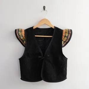Amelia Flutter Sleeve Vest Black with Orange and Green Sleeves XS007
