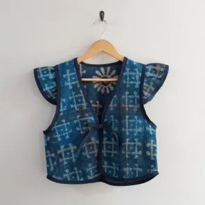 Amelia Flutter Sleeve Vest Indigo with Pound Symbol XS009