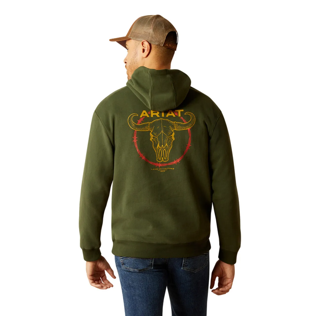 Ariat Mens Barbedwire Skull Hoodie | Dark Green
