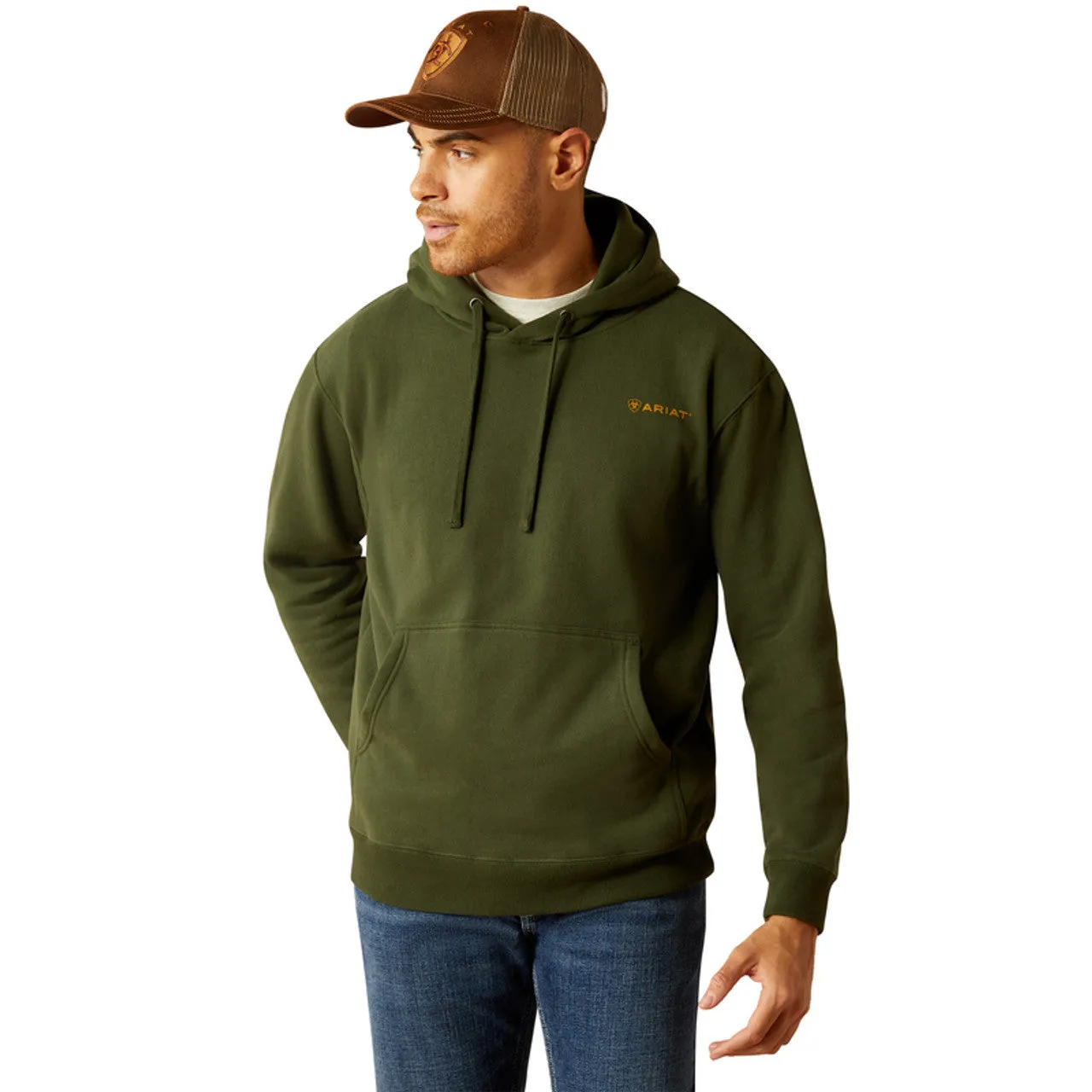 Ariat Mens Barbedwire Skull Hoodie | Dark Green