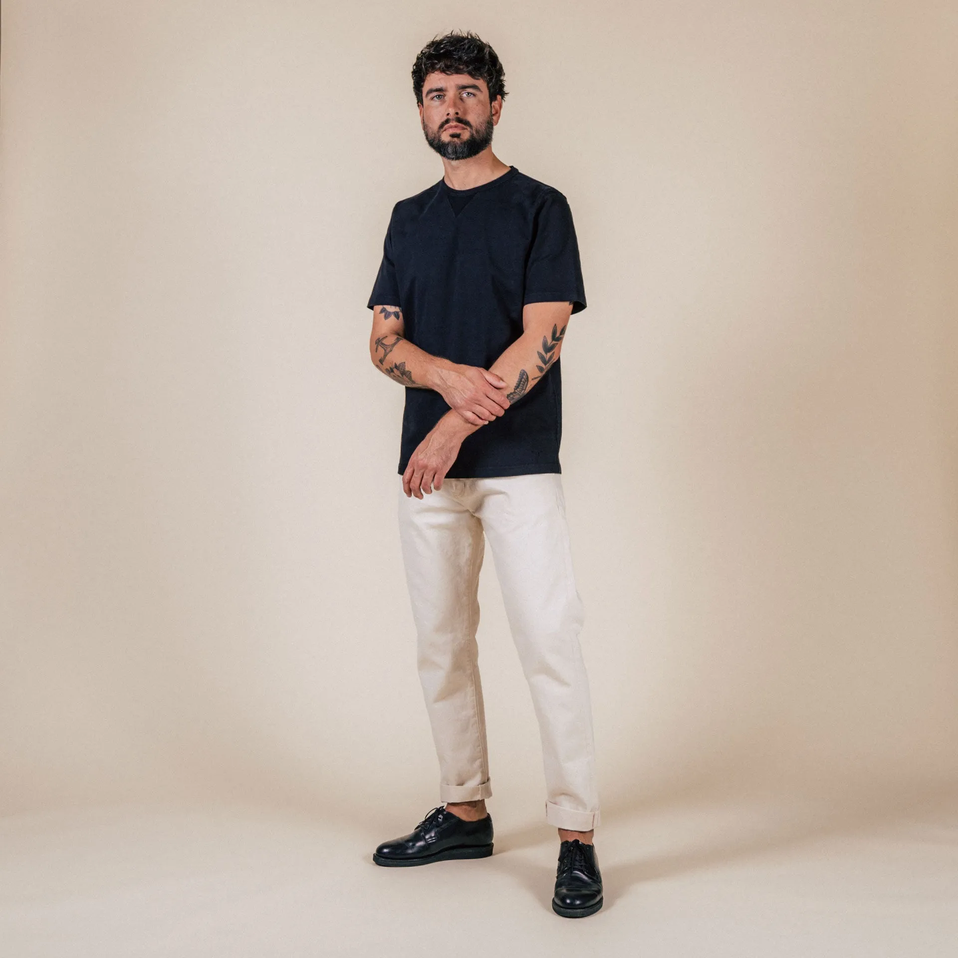 B-04 RELAXED TAPERED 14 oz. selvedge colour denim / ecru