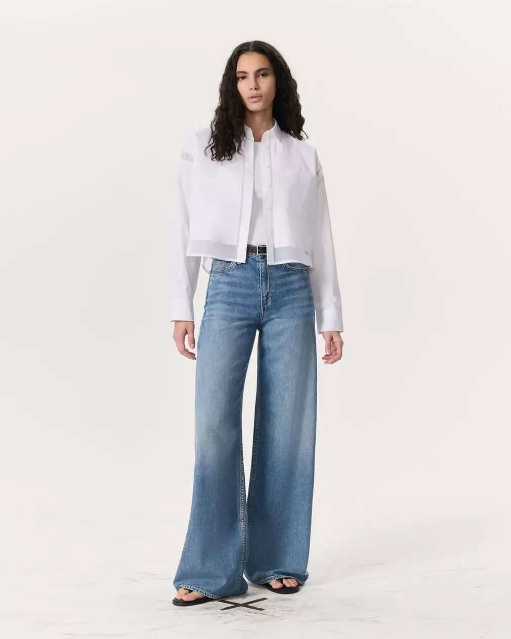 Beatrice Cropped Poplin-Organza Shirt - White