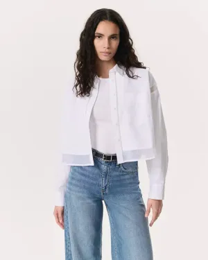 Beatrice Cropped Poplin-Organza Shirt - White