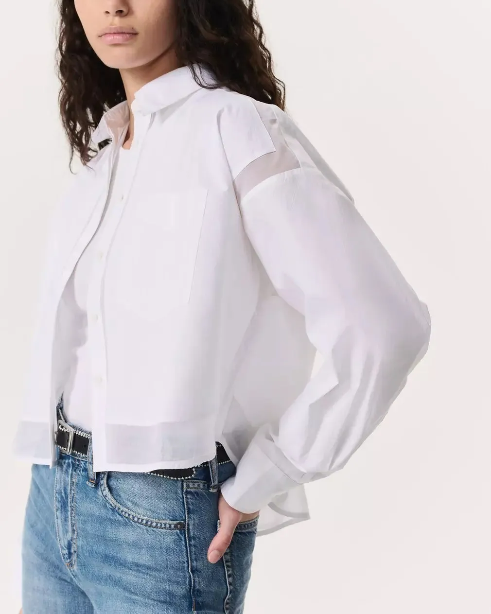 Beatrice Cropped Poplin-Organza Shirt - White