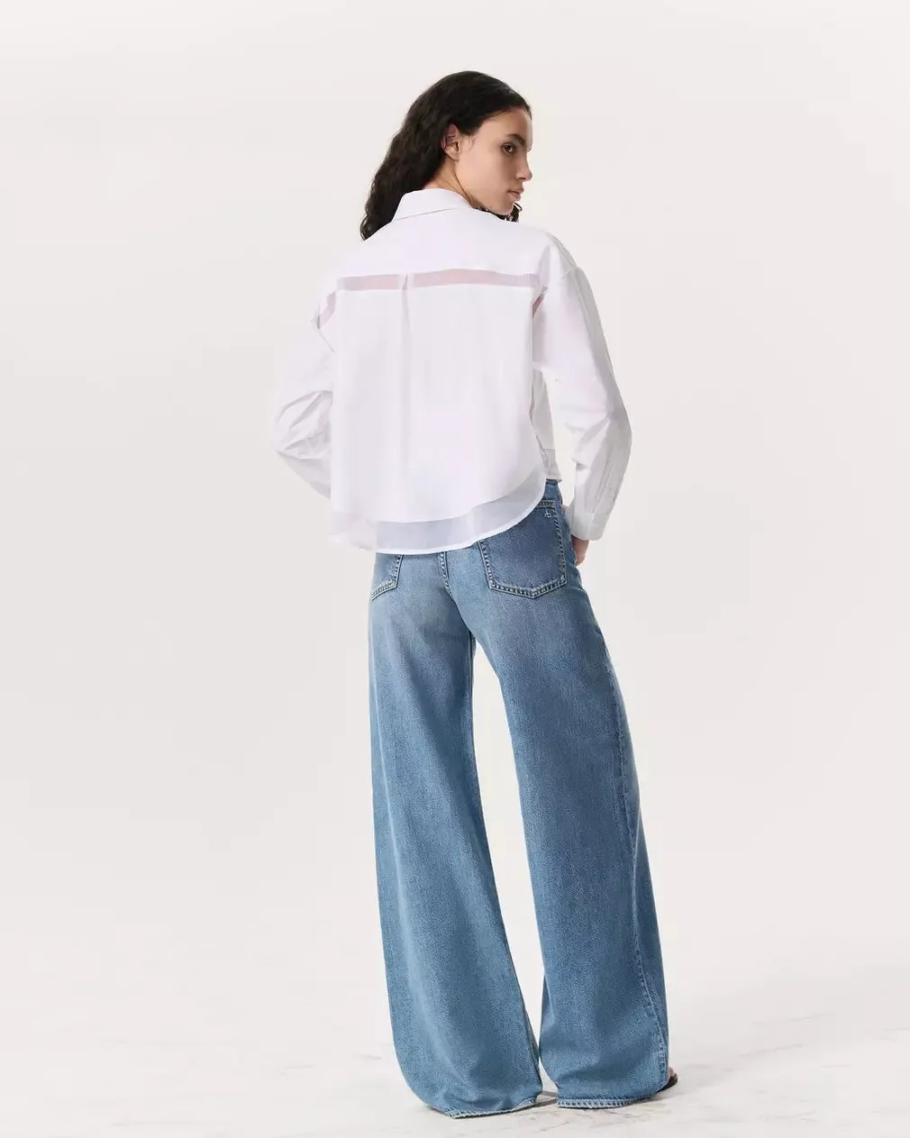 Beatrice Cropped Poplin-Organza Shirt - White