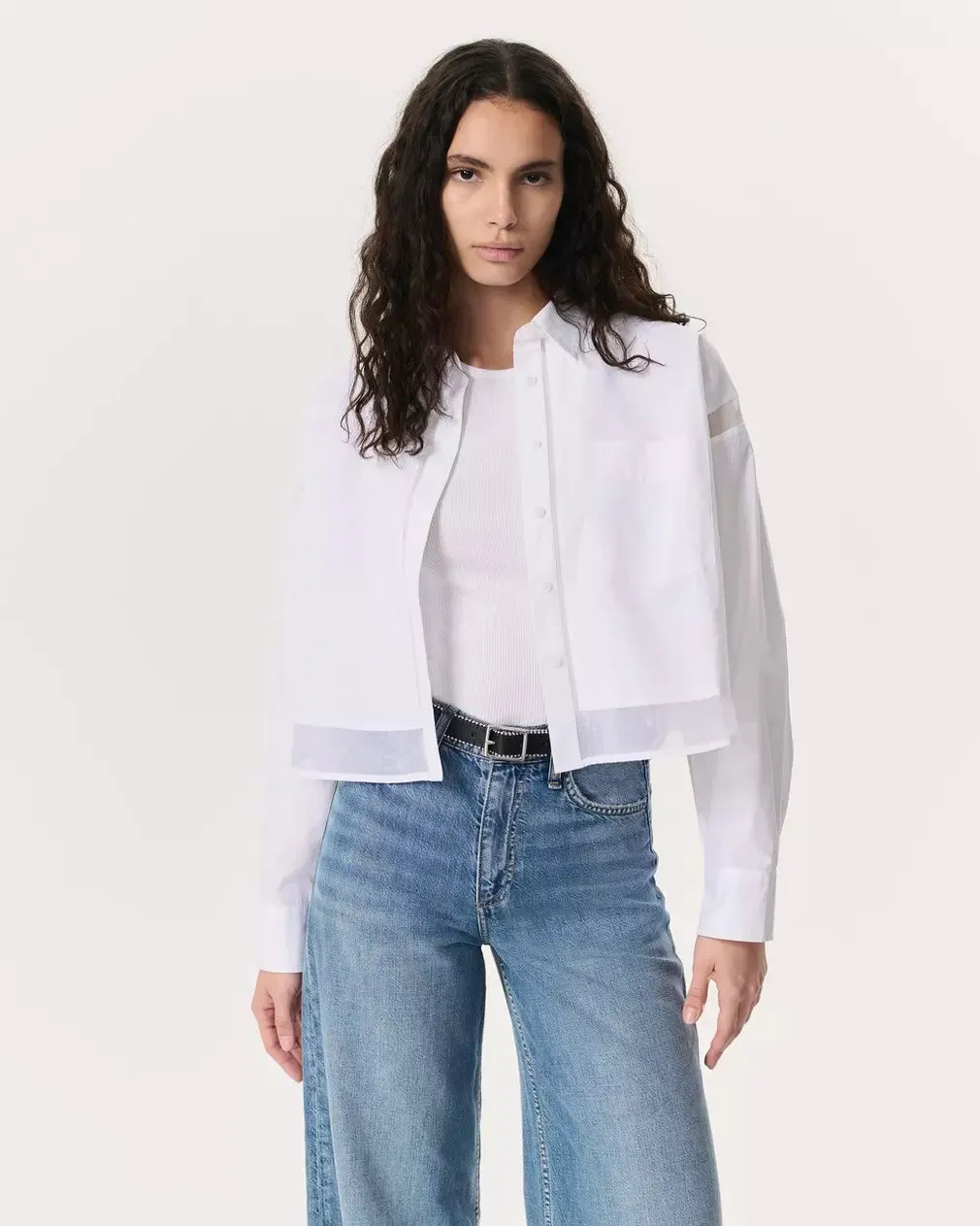 Beatrice Cropped Poplin-Organza Shirt - White