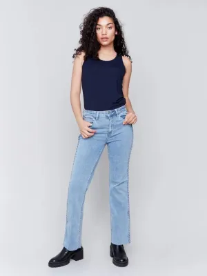 Braided Side Straight Leg Jeans
