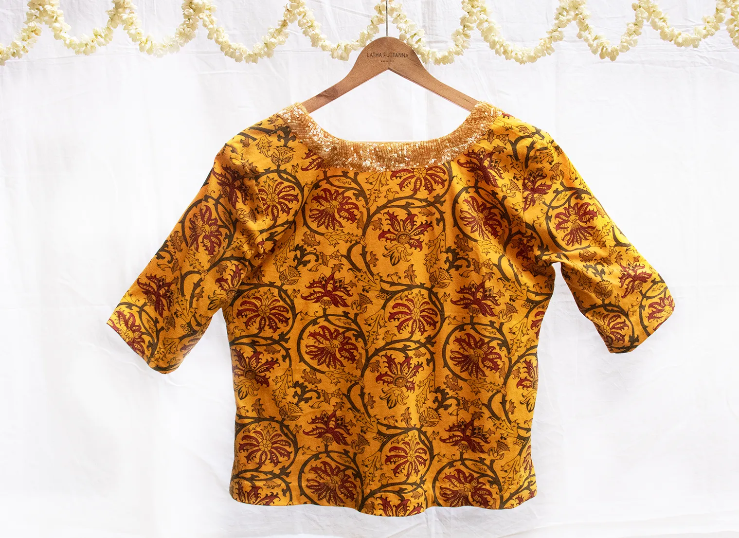 Cadmium yellow,Digital Print Strechable  knit  ,long length blouse