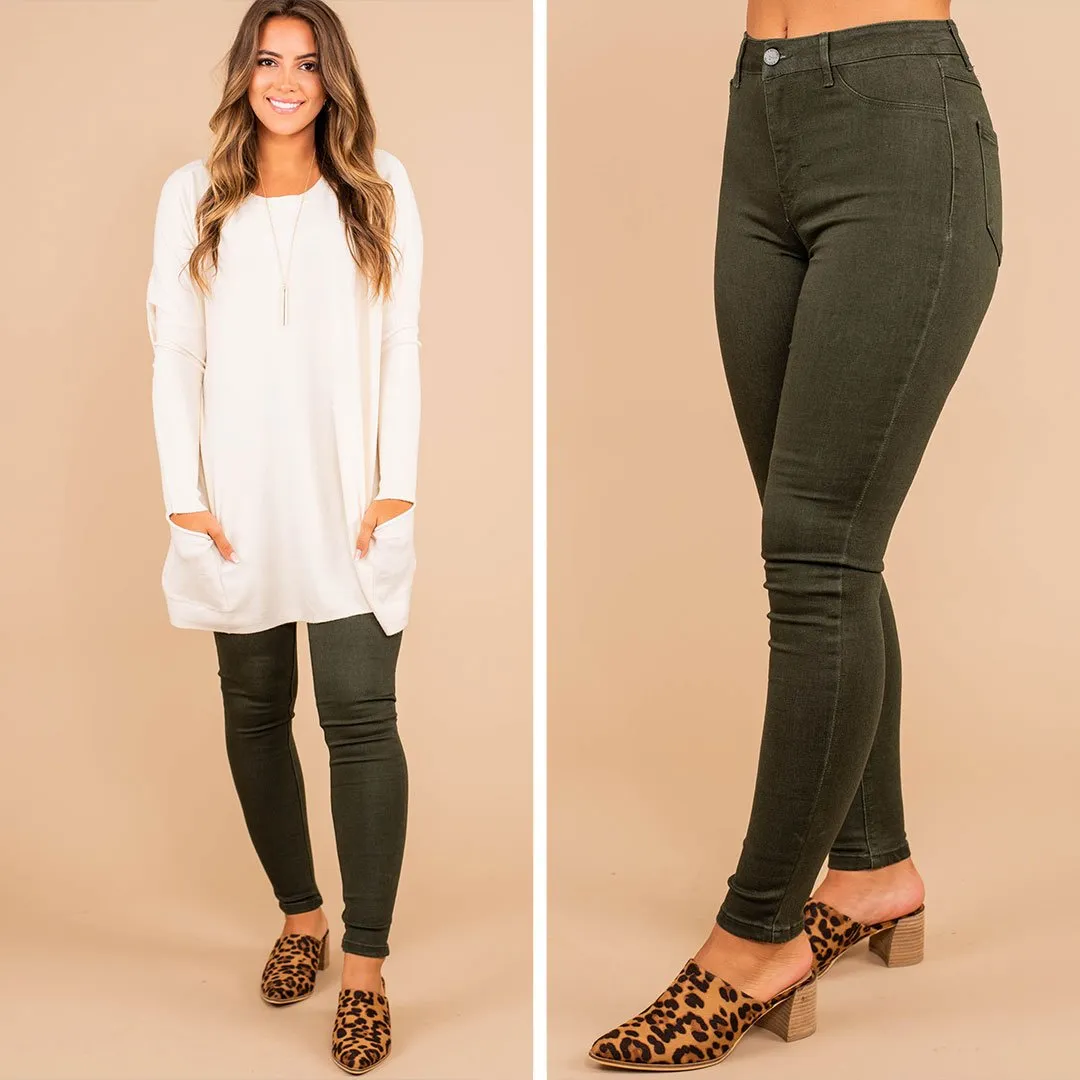 Candid Emotions Olive Green Skinny Jeans