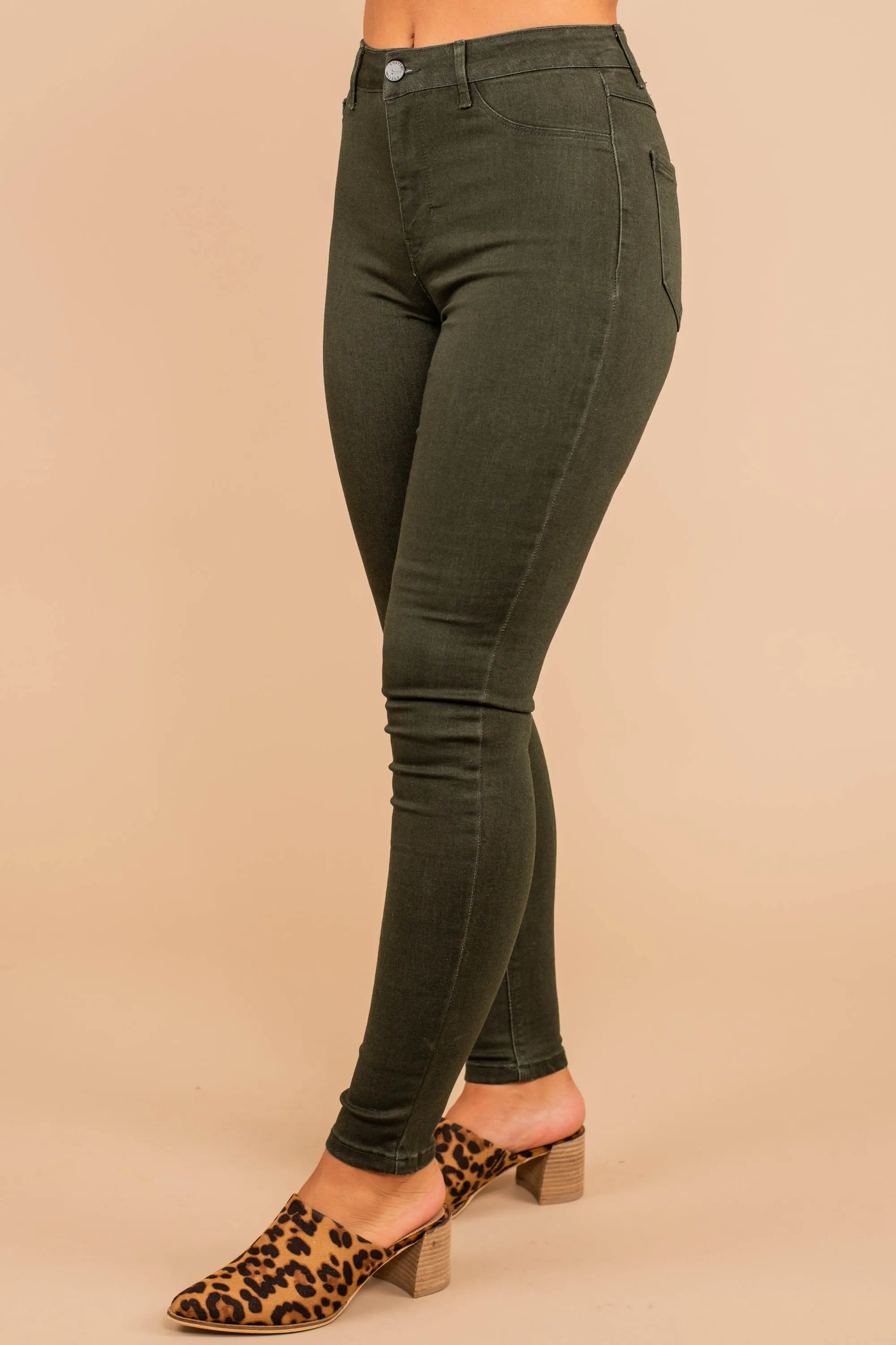 Candid Emotions Olive Green Skinny Jeans