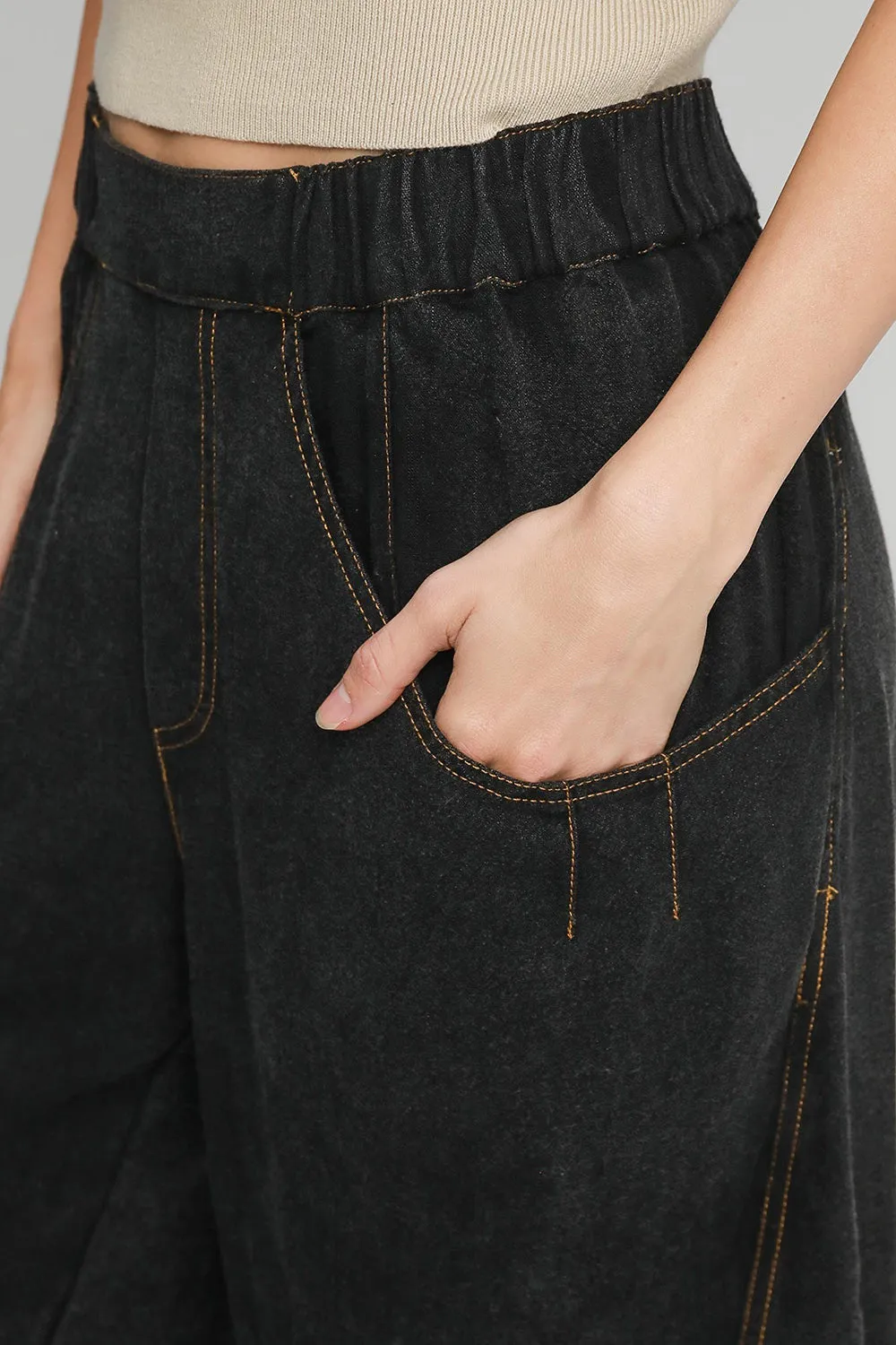 Contrast Stitch Lightweight Barrel Cut Pants