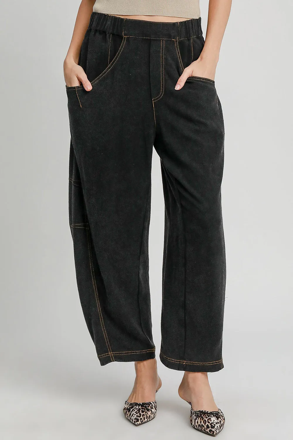 Contrast Stitch Lightweight Barrel Cut Pants