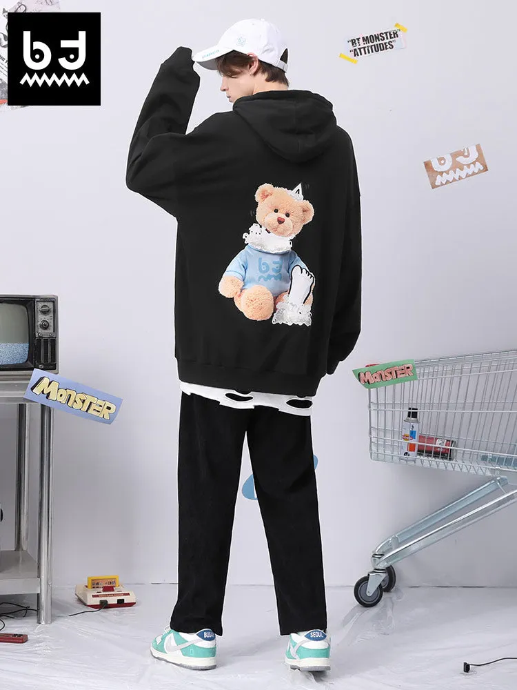 Cotton bear print hoodie with rotator cuff and kangaroo hood