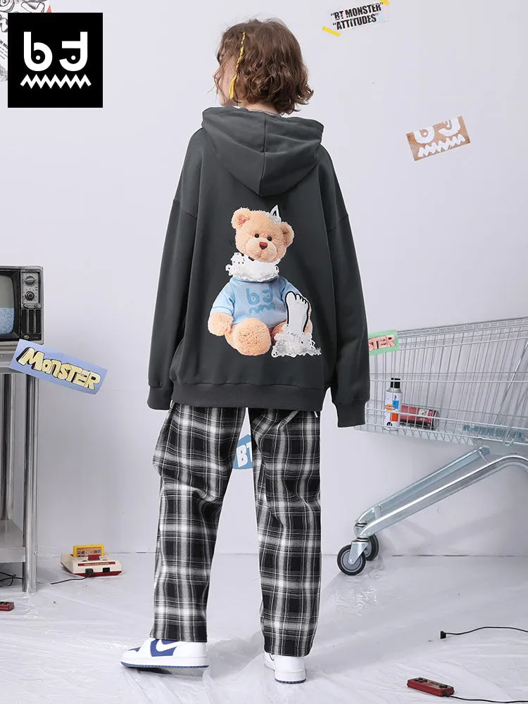 Cotton bear print hoodie with rotator cuff and kangaroo hood
