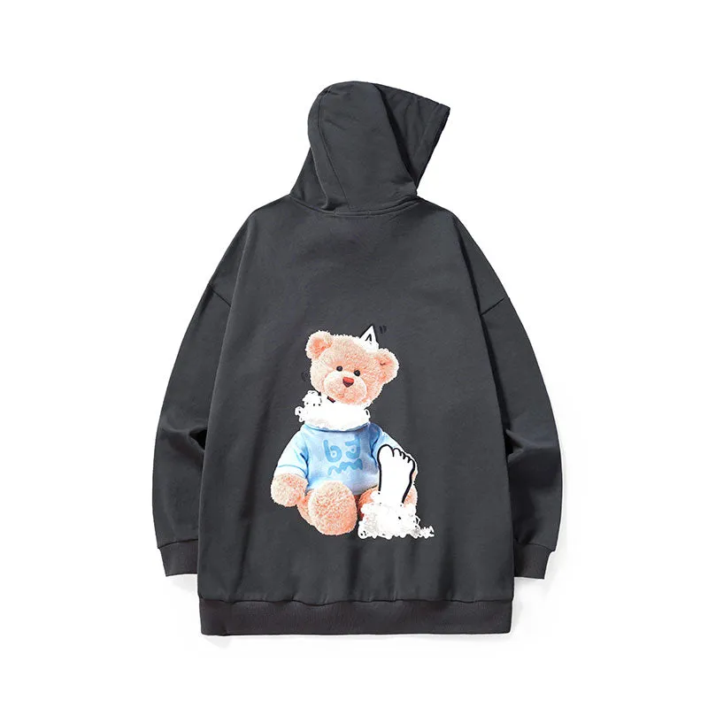 Cotton bear print hoodie with rotator cuff and kangaroo hood