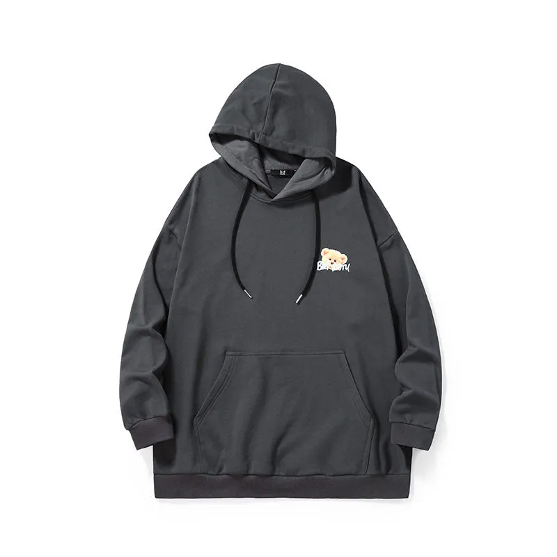 Cotton bear print hoodie with rotator cuff and kangaroo hood
