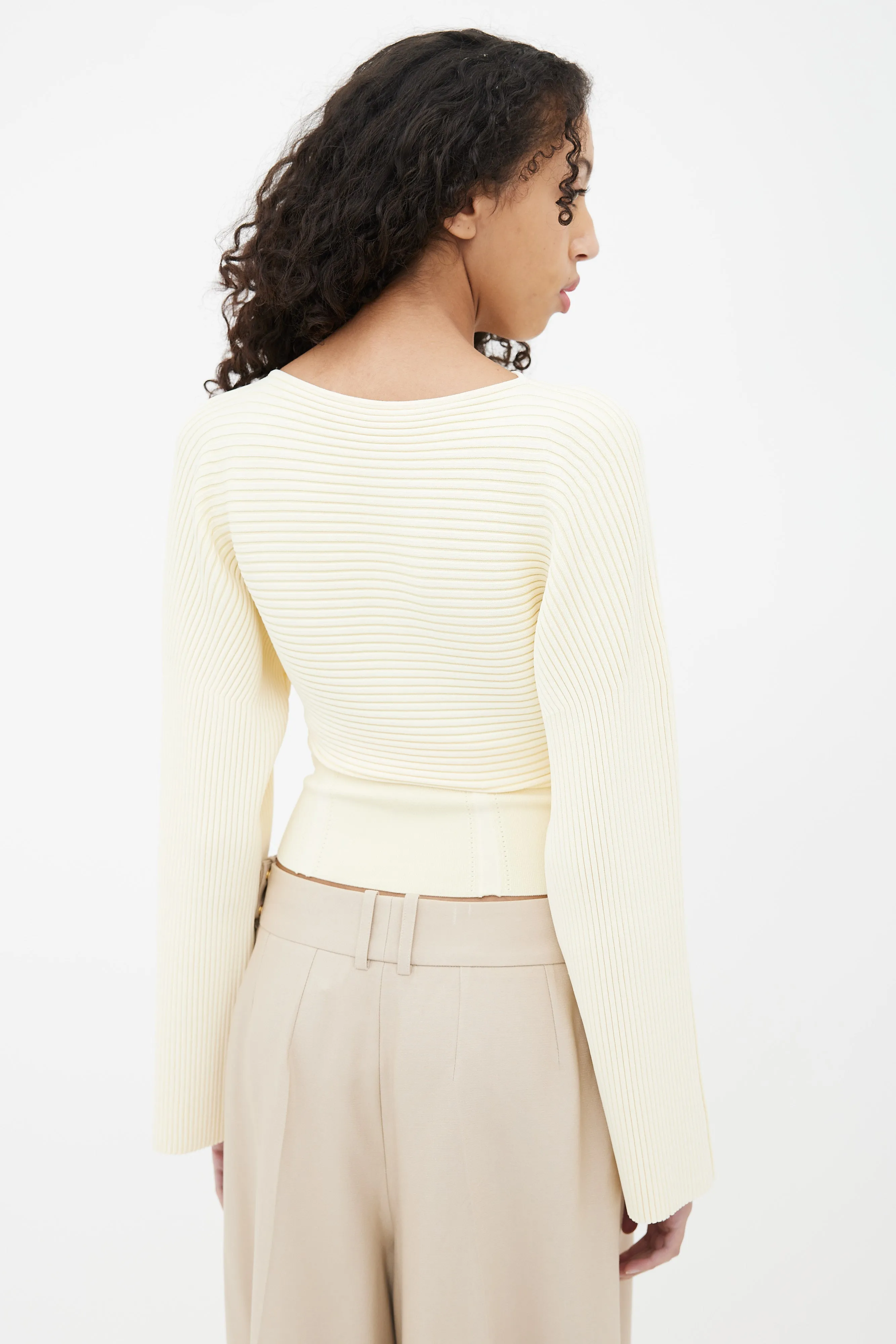Cream Ribbed Corset Sweater