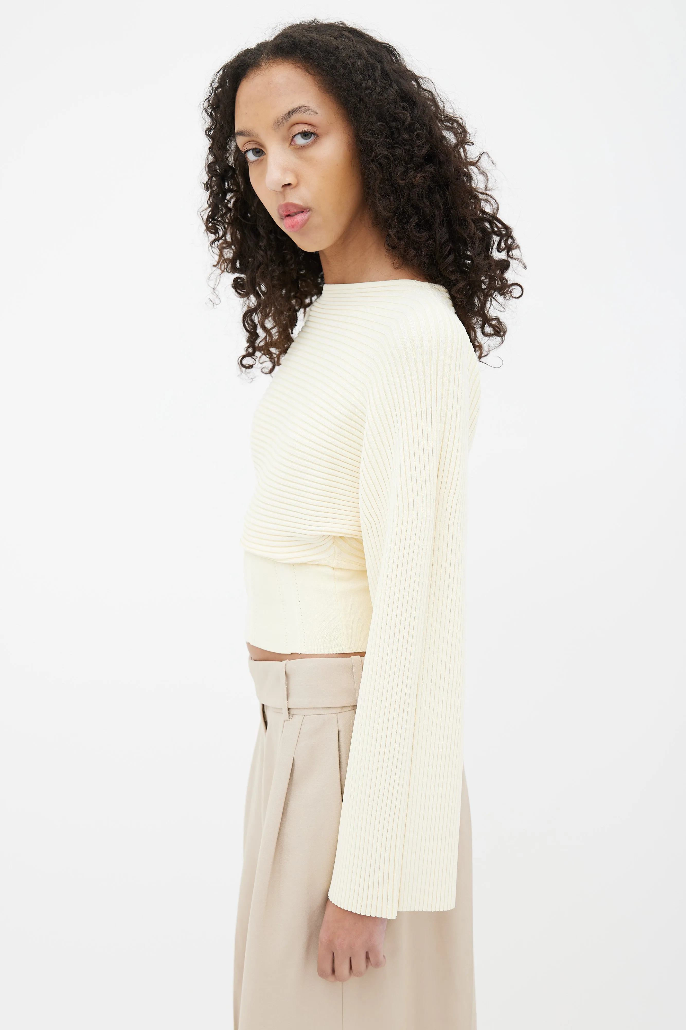 Cream Ribbed Corset Sweater