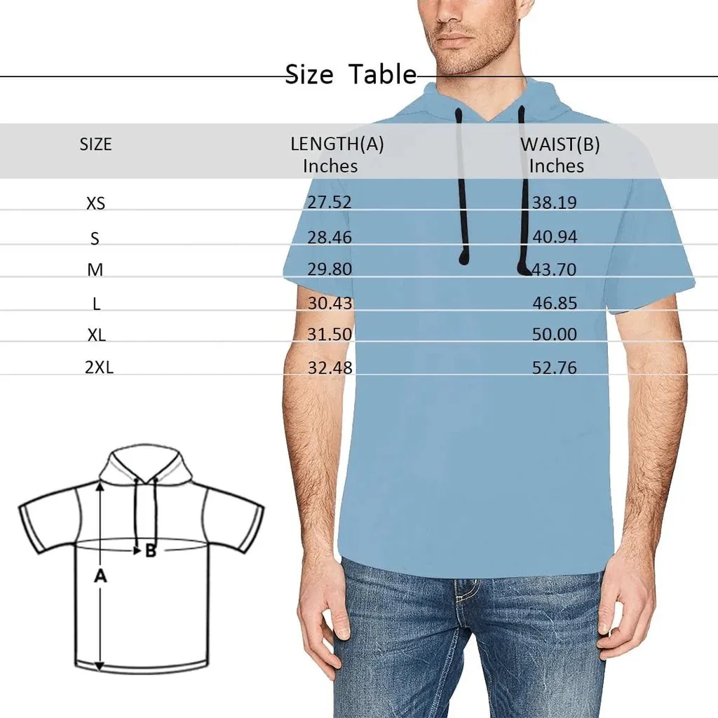 Custom Face Geometric Stitching Short Sleeve Hoodie Men's Custom Face Loose Hoodie Personalized Hooded Pullover