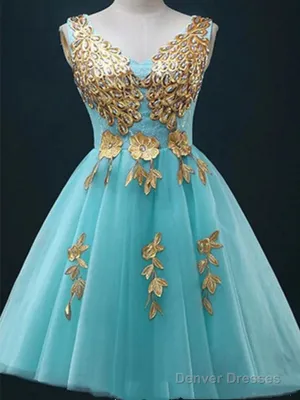 Custom Made A Line V Neck Light Blue Short Tulle Prom Dresses, Short Bridesmaid Dresses, Homecoming Dress, Graduation Dresses