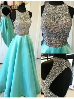 Custom Made Round Neck Open Back Prom Dresses, Backless Light Blue Prom Dresses, Backless Formal Dresses