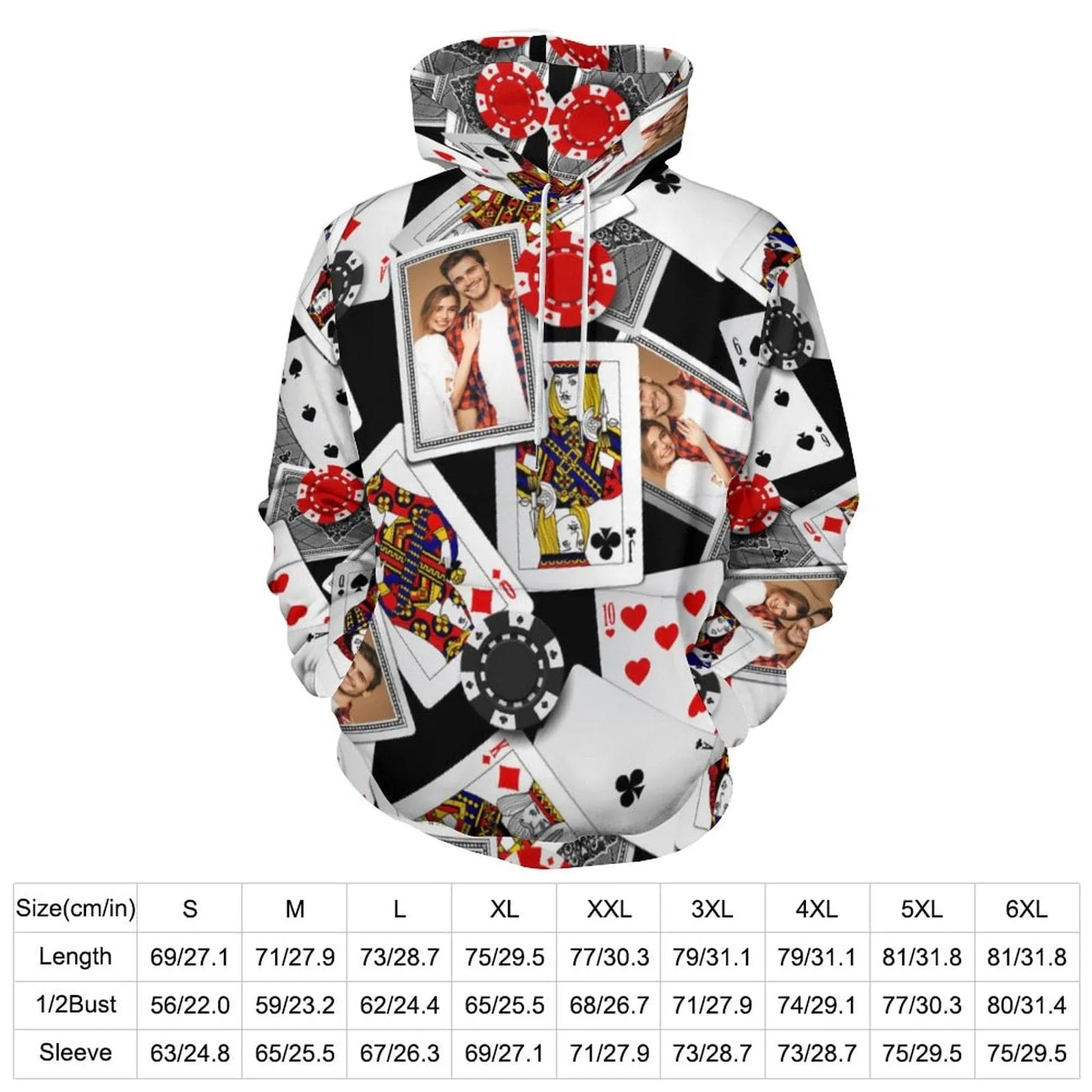Custom Photo Hoodie Playing Cards Unisex Large Size Design Your Own Hoodie Personalized Loose Hoodie Top Outfits