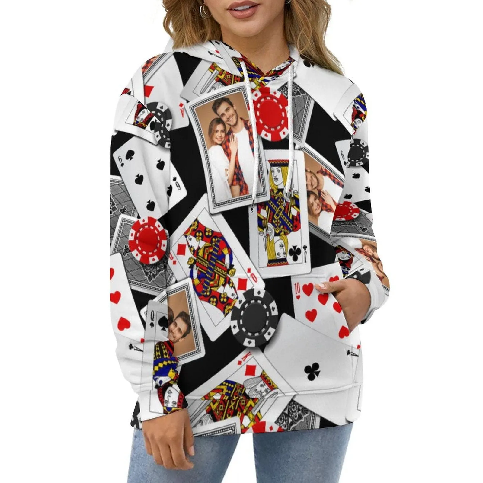 Custom Photo Hoodie Playing Cards Unisex Large Size Design Your Own Hoodie Personalized Loose Hoodie Top Outfits
