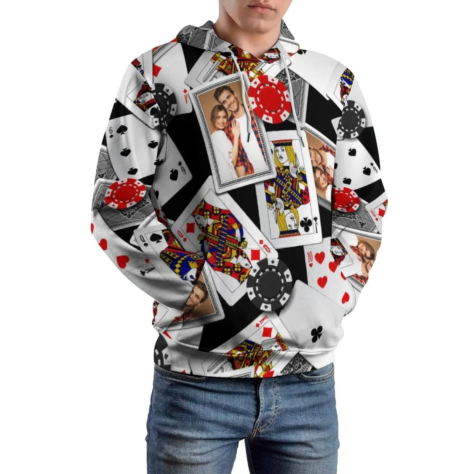 Custom Photo Hoodie Playing Cards Unisex Large Size Design Your Own Hoodie Personalized Loose Hoodie Top Outfits
