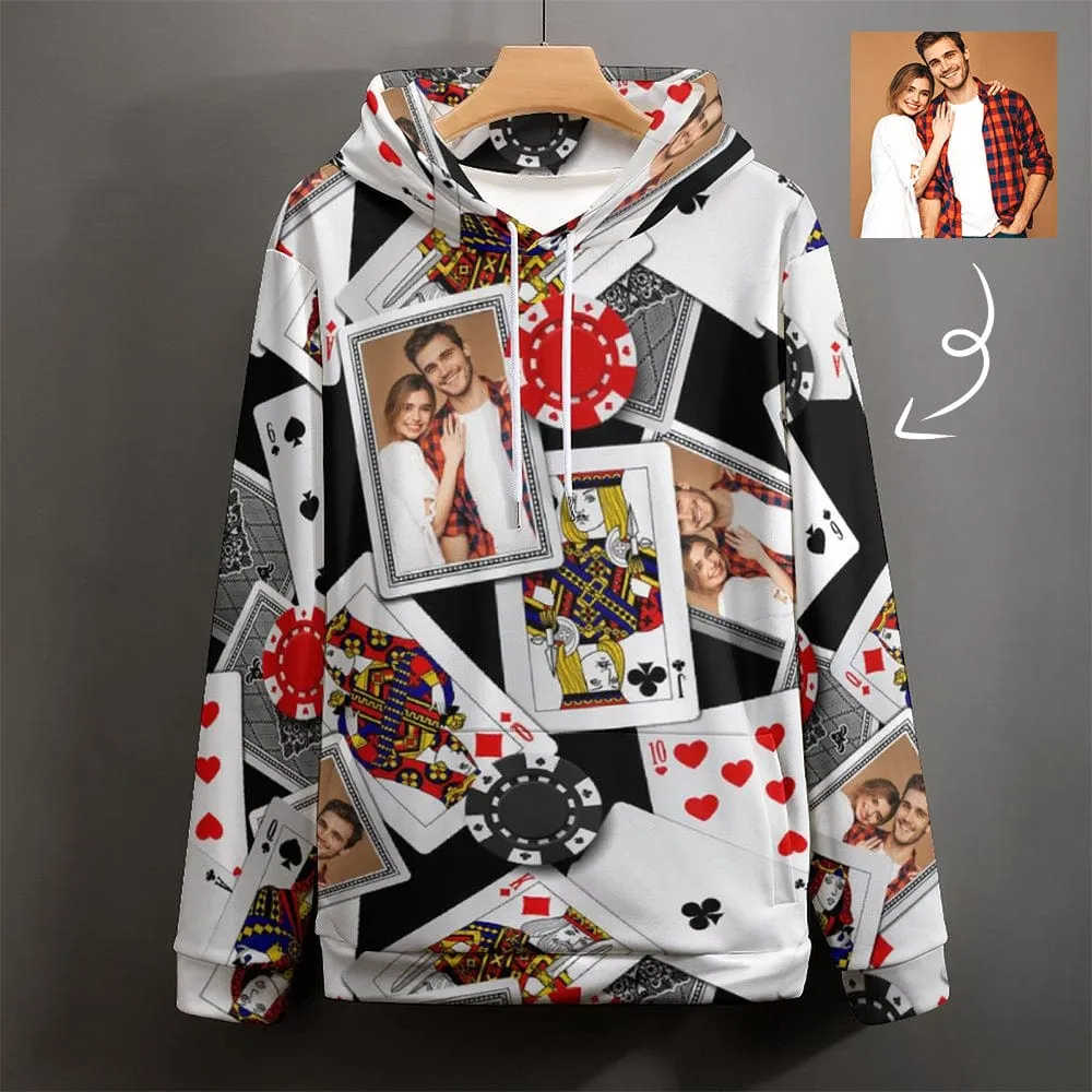 Custom Photo Hoodie Playing Cards Unisex Large Size Design Your Own Hoodie Personalized Loose Hoodie Top Outfits