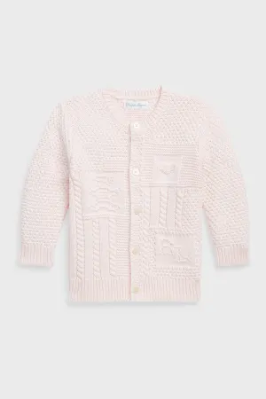 Delicate Pink Long-Sleeve Organic Cotton Novelty Bear Cardigan