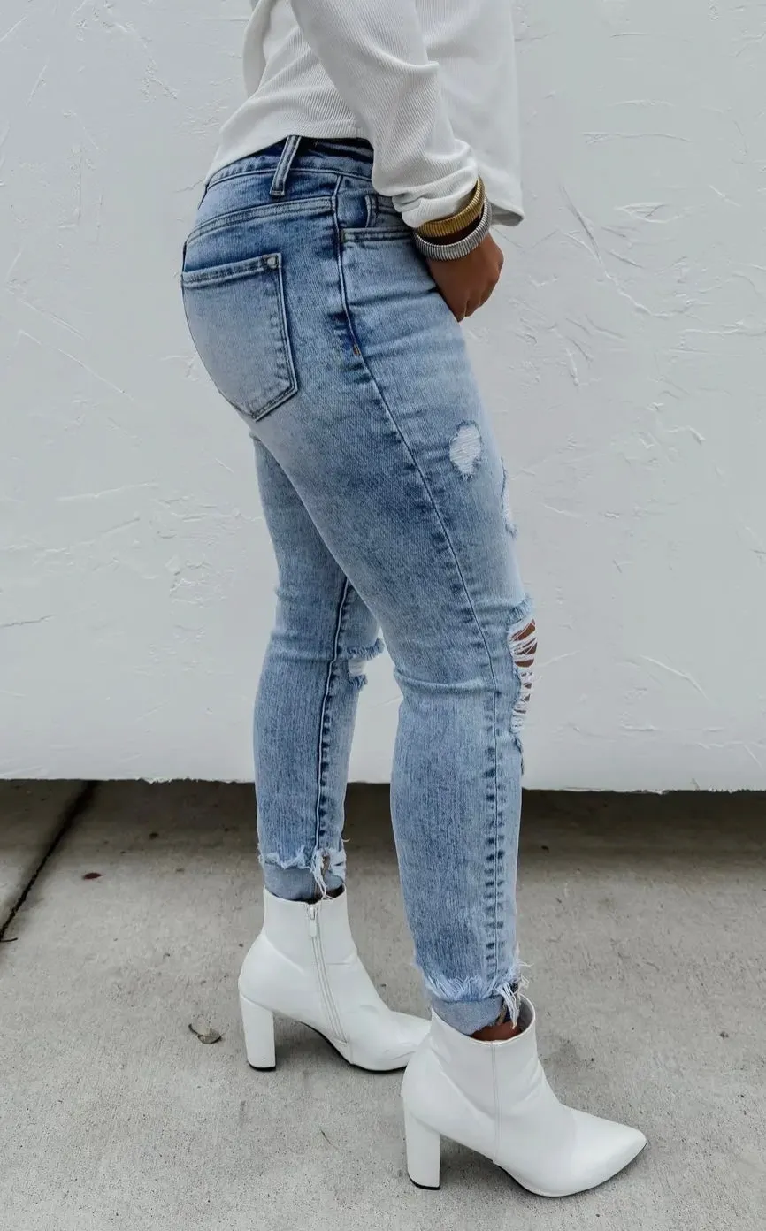 Distressed skinny jeans