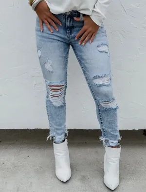 Distressed skinny jeans