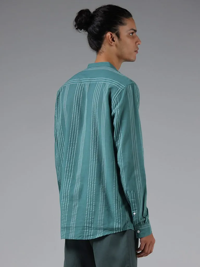 ETA Teal Striped Cotton Resort-Fit Shirt