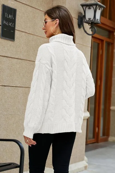 Fashionably Snug Turtle Neck Cable Knit Sweater