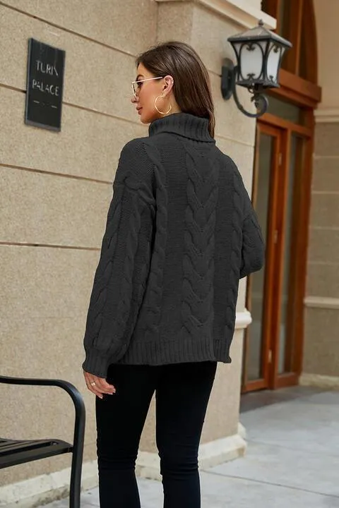 Fashionably Snug Turtle Neck Cable Knit Sweater
