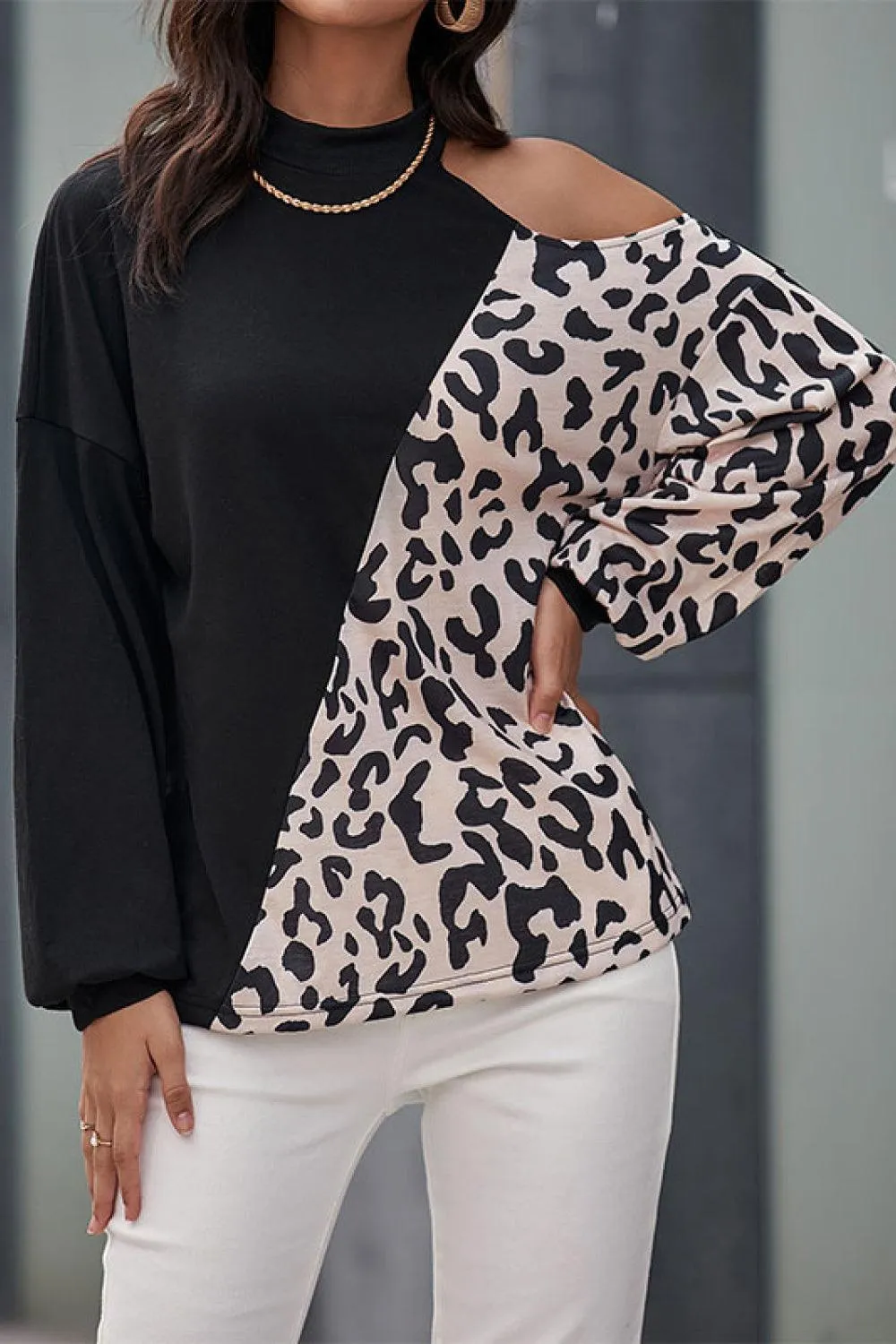 Fearless Leopard Cold Shoulder Top