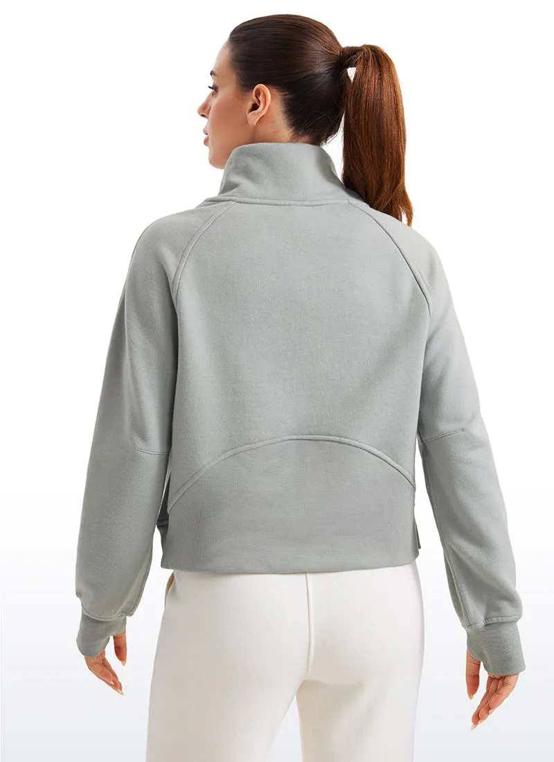 Fleece Lined Half Zip Hoodies Funnel Neck with Thumb Holes