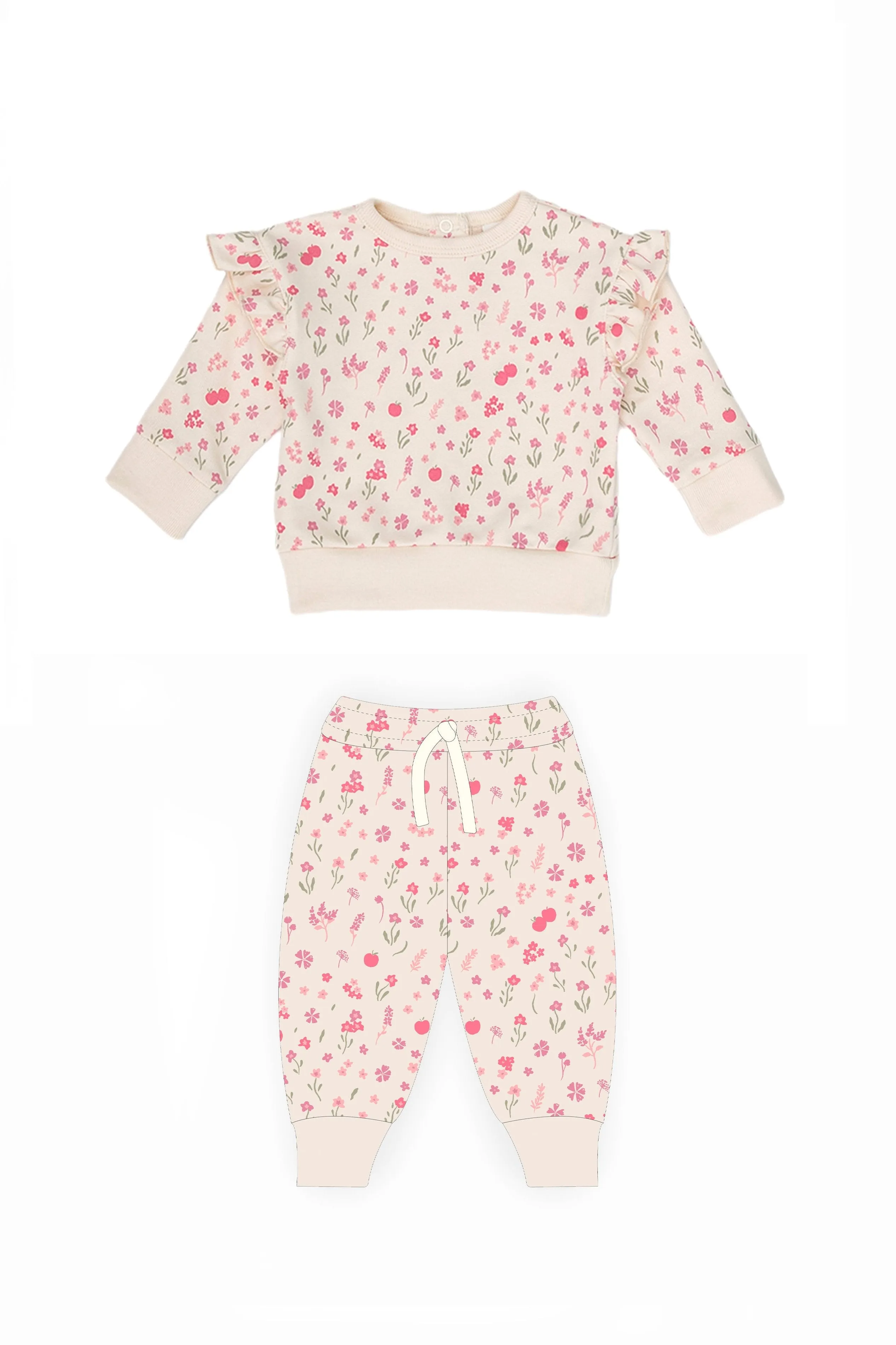 Flowers White Swan Set Ruffle Pullover   Pant Pima Cotton