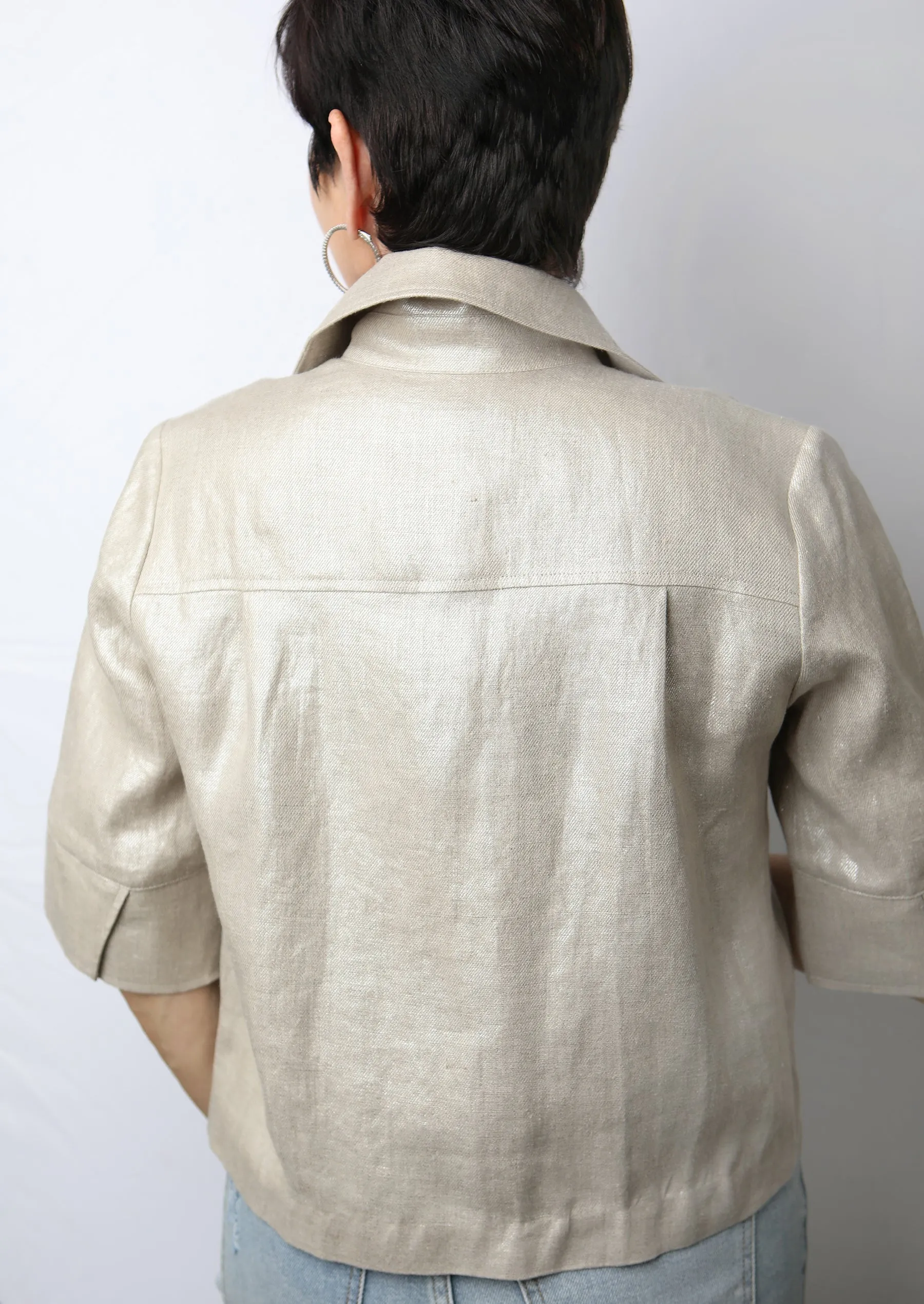 Foiled Linen Blend Short Sleeve Boxy Jacket