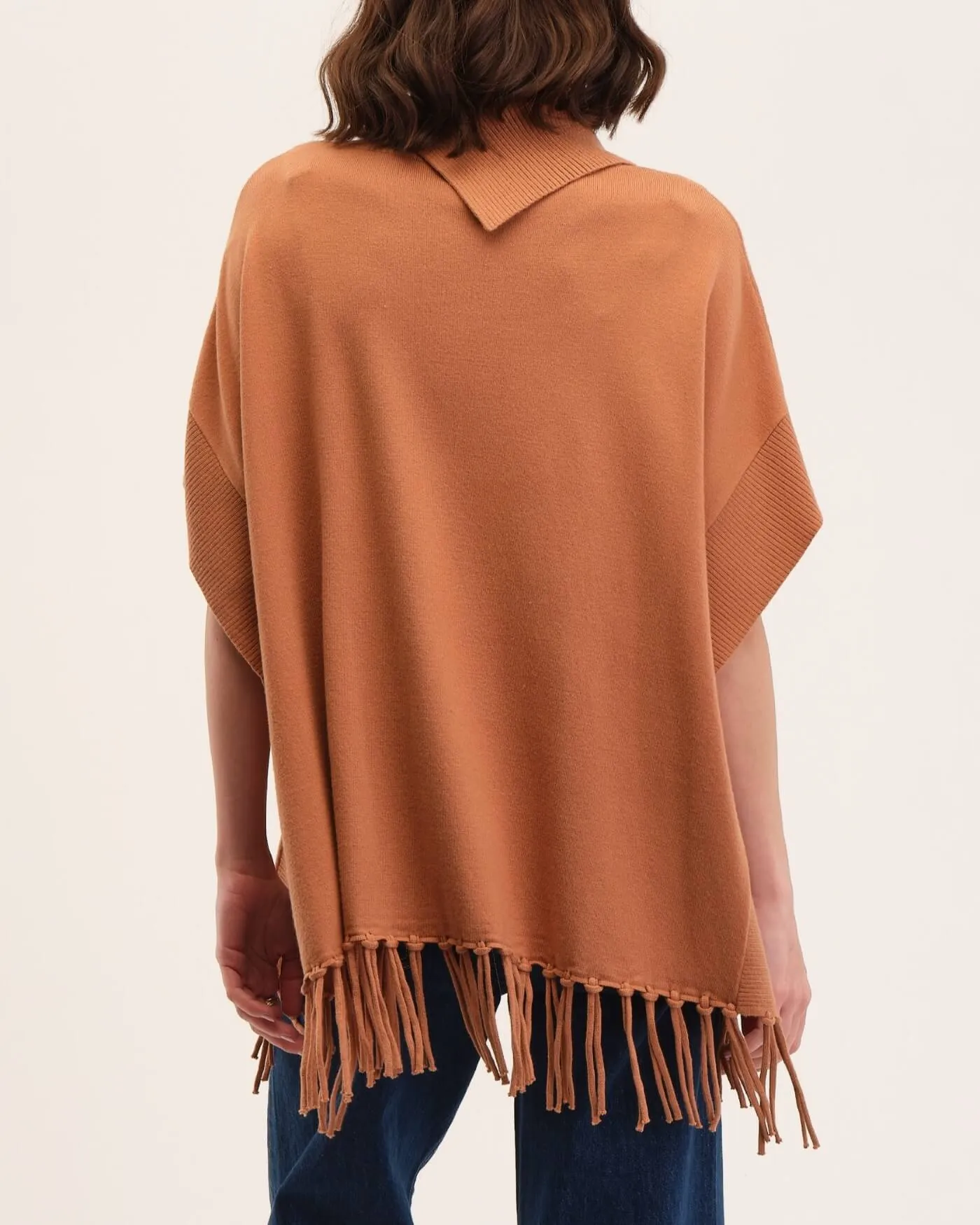 Fringe Detail Poncho Sweater